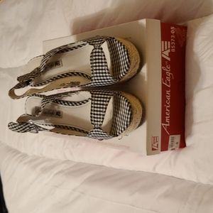 American Eagle Blue and White wedge heels